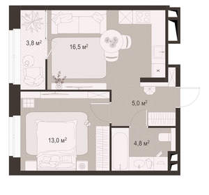 1-к квартира, вторичка, 43м2, 10/18 этаж