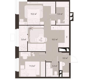 2-к квартира, вторичка, 64м2, 12/18 этаж