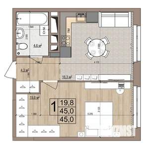 1-к квартира, вторичка, 45м2, 2/18 этаж