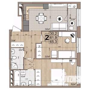 2-к квартира, вторичка, 65м2, 7/18 этаж
