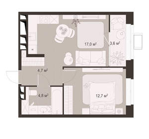 1-к квартира, вторичка, 43м2, 13/18 этаж