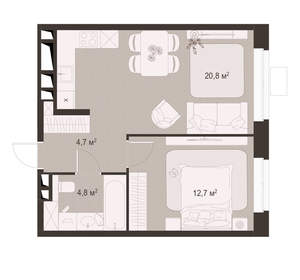 1-к квартира, вторичка, 43м2, 2/18 этаж
