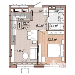 1-к квартира, вторичка, 41м2, 3/18 этаж