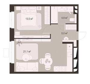 1-к квартира, вторичка, 44м2, 4/18 этаж