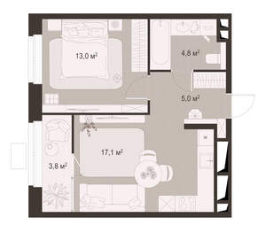 1-к квартира, вторичка, 44м2, 12/18 этаж