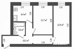 2-к квартира, вторичка, 44м2, 1/5 этаж