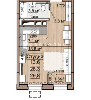 Студия квартира, вторичка, 30м2, 14/18 этаж
