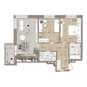 2-к квартира, строящийся дом, 69м2, 5/18 этаж