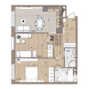 2-к квартира, строящийся дом, 70м2, 2/18 этаж