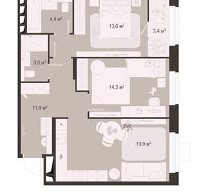 2-к квартира, вторичка, 70м2, 14/18 этаж