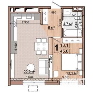1-к квартира, вторичка, 45м2, 3/18 этаж