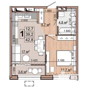 1-к квартира, строящийся дом, 43м2, 11/18 этаж