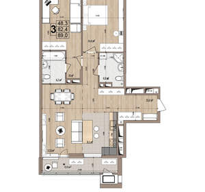 3-к квартира, вторичка, 89м2, 9/18 этаж