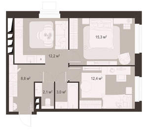 2-к квартира, вторичка, 54м2, 2/18 этаж