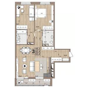 3-к квартира, строящийся дом, 93м2, 6/18 этаж