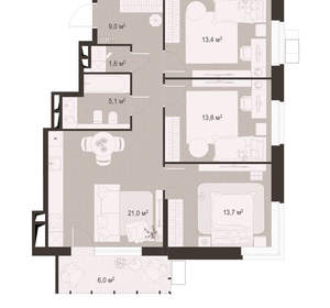 3-к квартира, вторичка, 84м2, 14/18 этаж