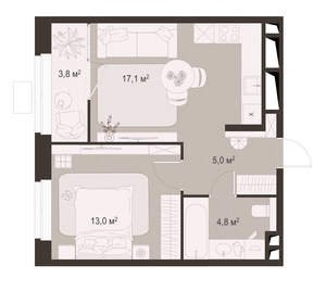1-к квартира, вторичка, 44м2, 14/18 этаж