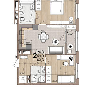 2-к квартира, вторичка, 63м2, 13/18 этаж