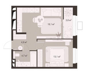 1-к квартира, вторичка, 45м2, 9/18 этаж