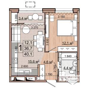 1-к квартира, строящийся дом, 40м2, 13/18 этаж