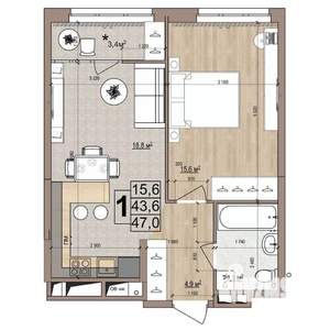 1-к квартира, вторичка, 47м2, 15/18 этаж
