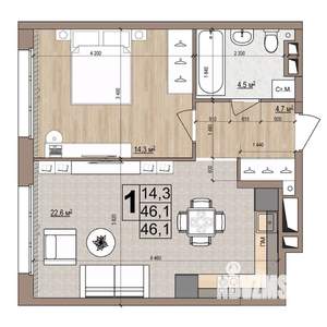 1-к квартира, вторичка, 46м2, 4/18 этаж