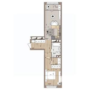 1-к квартира, вторичка, 49м2, 13/18 этаж