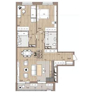 3-к квартира, строящийся дом, 93м2, 8/18 этаж
