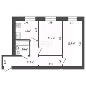 2-к квартира, вторичка, 44м2, 1/5 этаж