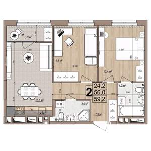 2-к квартира, вторичка, 59м2, 10/18 этаж