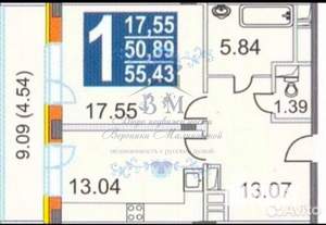 1-к квартира, вторичка, 51м2, 6/17 этаж