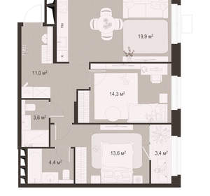 2-к квартира, вторичка, 70м2, 2/18 этаж