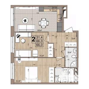 2-к квартира, строящийся дом, 66м2, 3/18 этаж