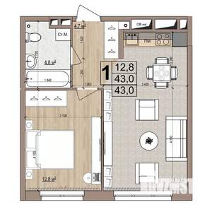 1-к квартира, вторичка, 43м2, 3/18 этаж
