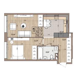 1-к квартира, строящийся дом, 53м2, 3/18 этаж