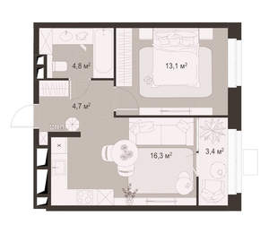 1-к квартира, вторичка, 42м2, 10/18 этаж