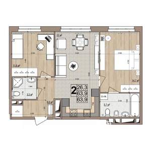 2-к квартира, строящийся дом, 64м2, 3/18 этаж