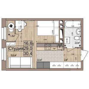 Студия квартира, вторичка, 30м2, 18/18 этаж