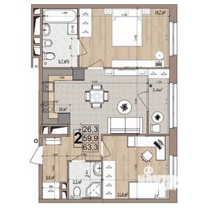 2-к квартира, вторичка, 63м2, 11/18 этаж
