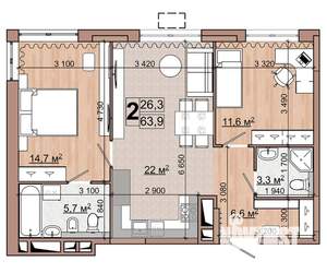 2-к квартира, строящийся дом, 64м2, 3/18 этаж