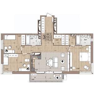 3-к квартира, строящийся дом, 113м2, 4/18 этаж