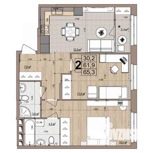 2-к квартира, строящийся дом, 65м2, 11/18 этаж