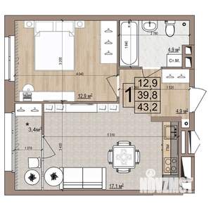1-к квартира, вторичка, 43м2, 9/18 этаж