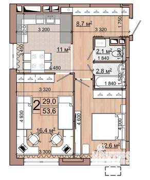2-к квартира, строящийся дом, 54м2, 3/18 этаж