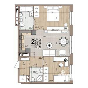 2-к квартира, строящийся дом, 64м2, 5/18 этаж