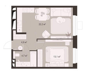 1-к квартира, вторичка, 45м2, 4/18 этаж