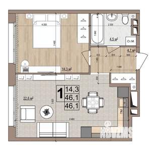 1-к квартира, вторичка, 46м2, 2/18 этаж