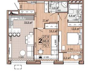 2-к квартира, вторичка, 70м2, 8/18 этаж