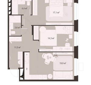 2-к квартира, вторичка, 70м2, 5/18 этаж