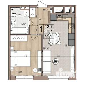 1-к квартира, вторичка, 41м2, 4/18 этаж